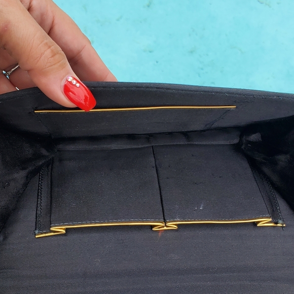 Vintage India Black Velvet Gold Embroidered Natural Gemstone Jeweled Evening Bag - Picture 7 of 17